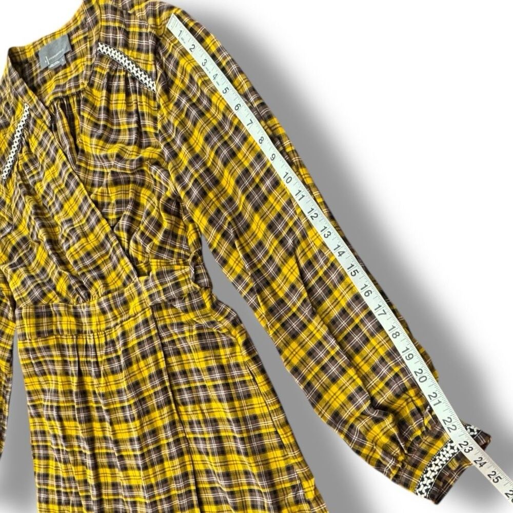 Anthropologie Dalton Wrap Dress Mustard Yellow Midi Tiered Plaid Women’s Size S - Picture 9 of 14